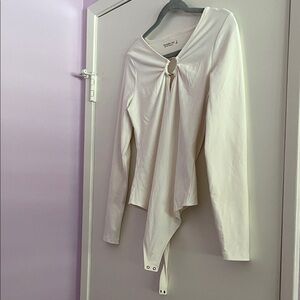 Abercrombie & Fitch Cream Long-Sleeve Twist-Front Bodysuit